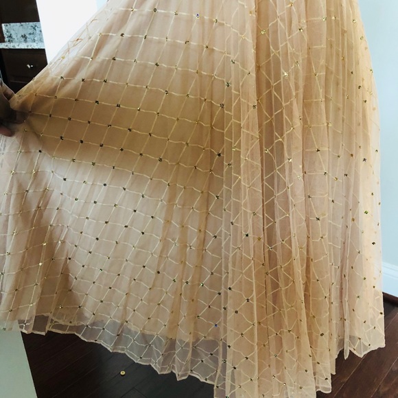 BETSEY JOHNSON MIDI BLUSH TAN LATTICE EMBELLISHED